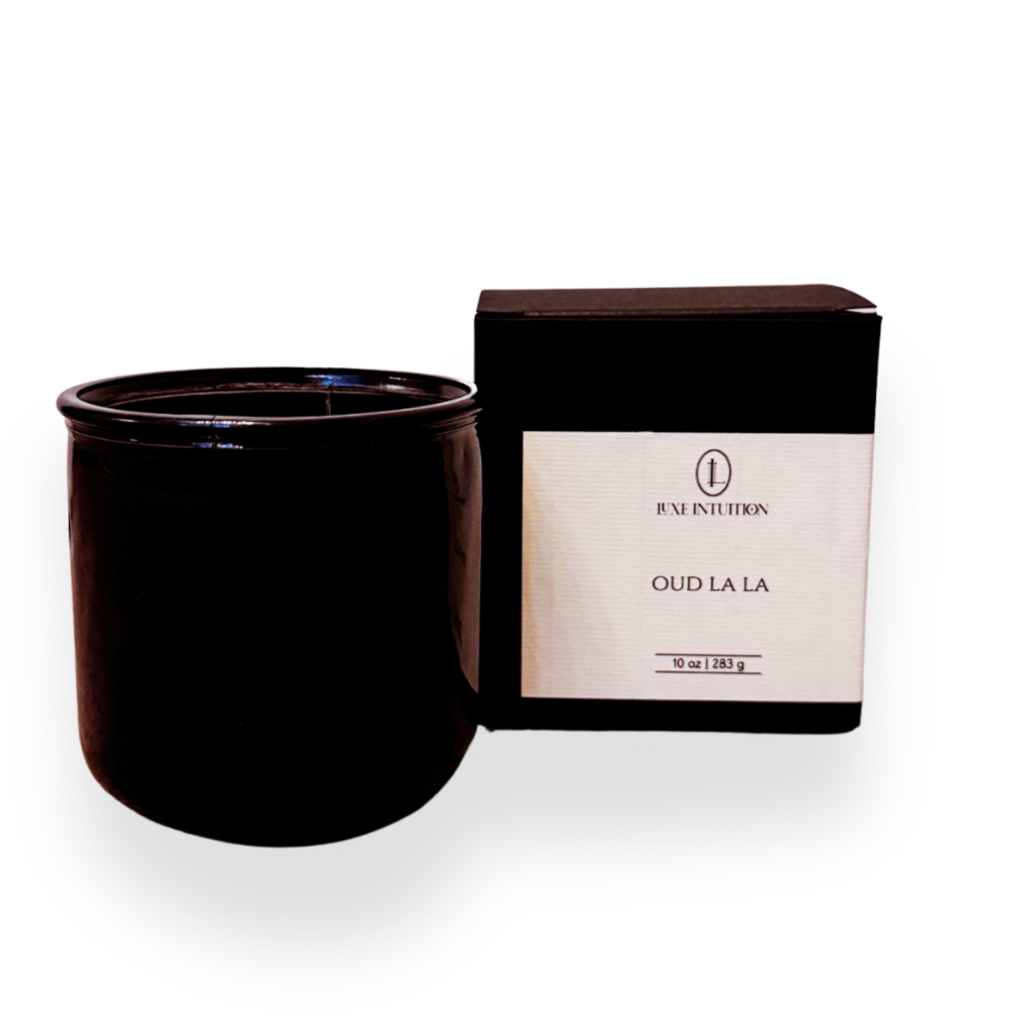 image of oud la la wood wick candle on white background